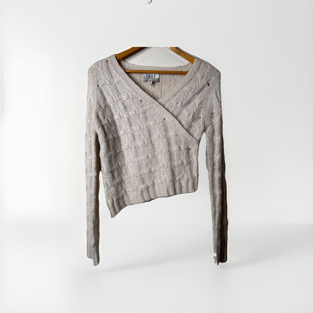 Edit Jason Wu Asymmetrical Faux Wrap Sweater Oat Size Small